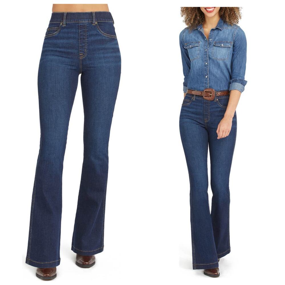 Spanx Flare Jeans Size Medium Dark Wash Stretch Pullon Flattering